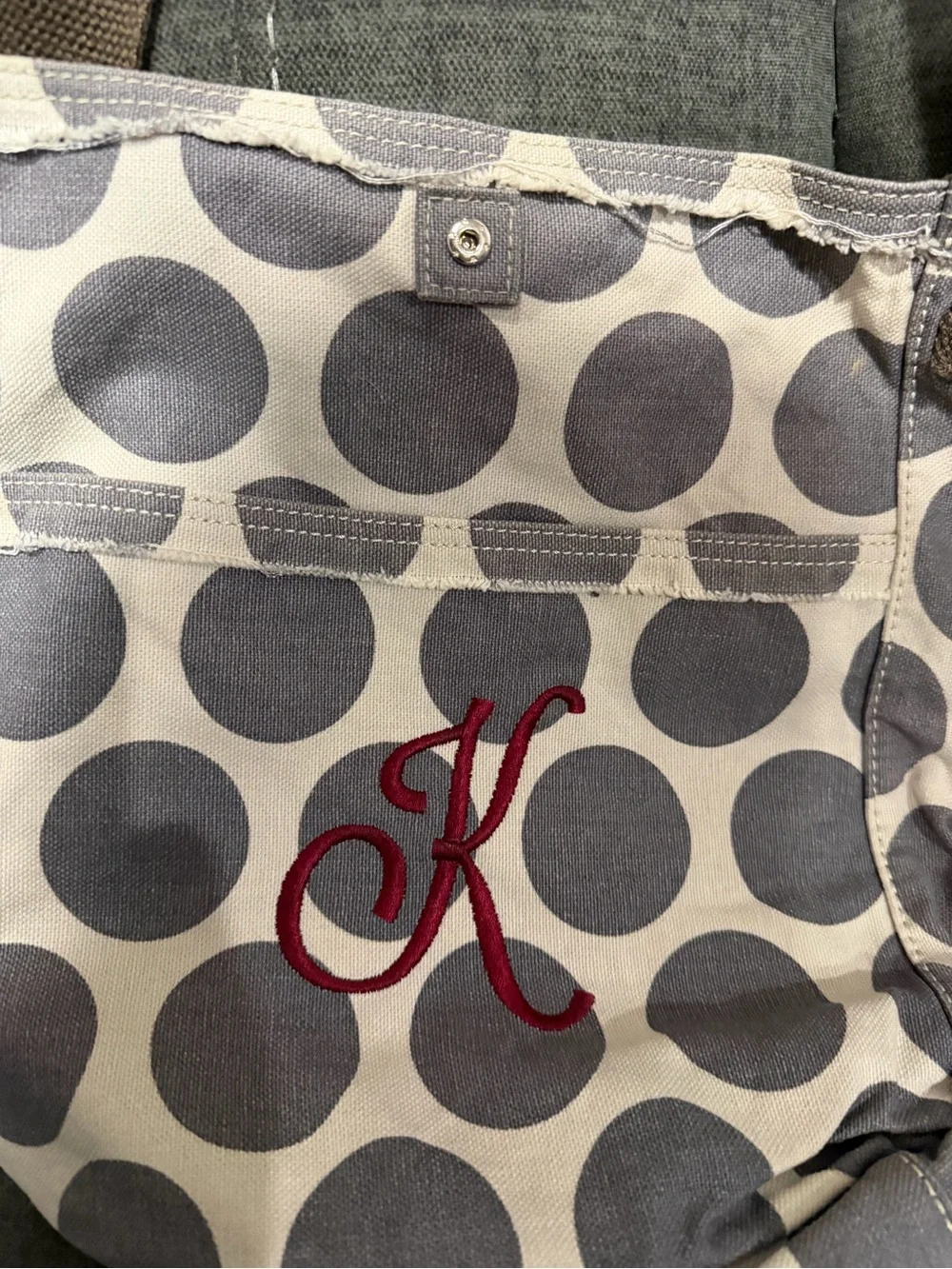 Gray Polka Dot Crossbody Bag with Red Monogram